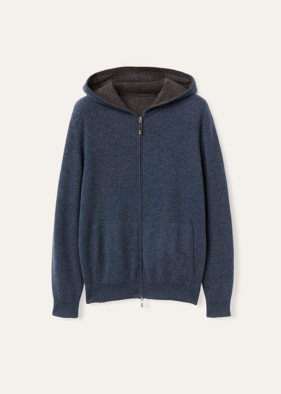 duo cashmere melange tealcharcoal melange hooded bomber sweater