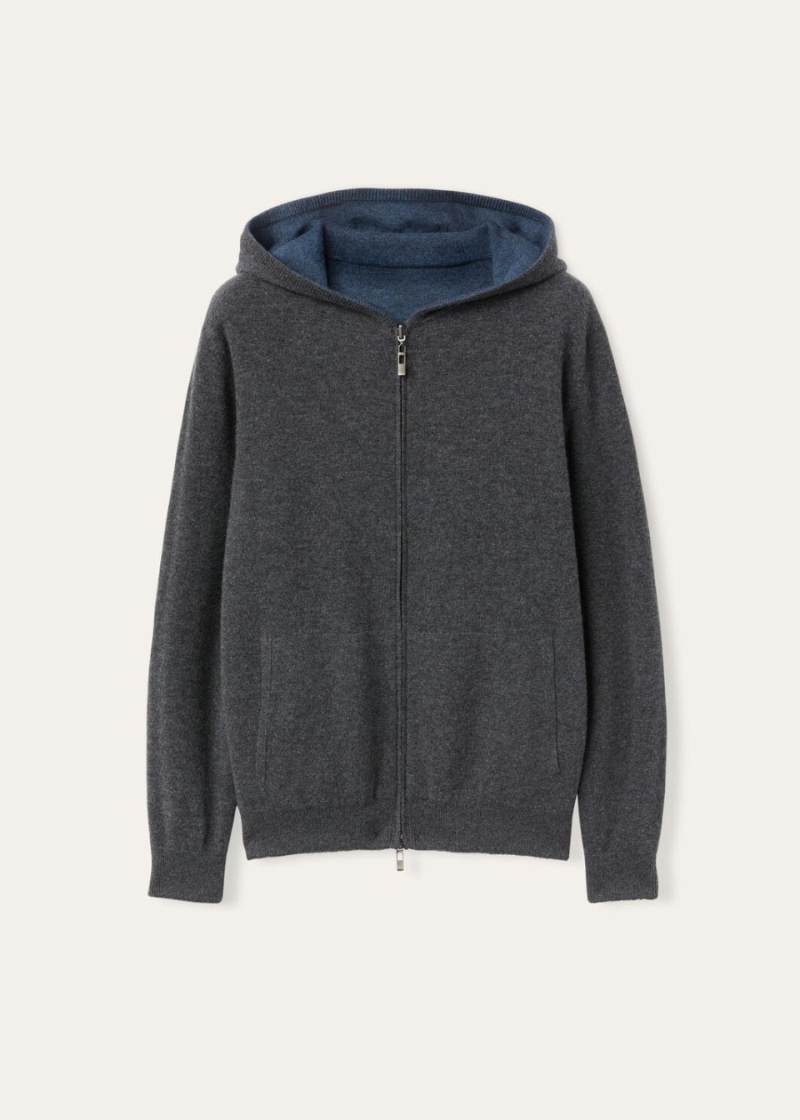 duo cashmere melange tealcharcoal melange hooded bomber sweater