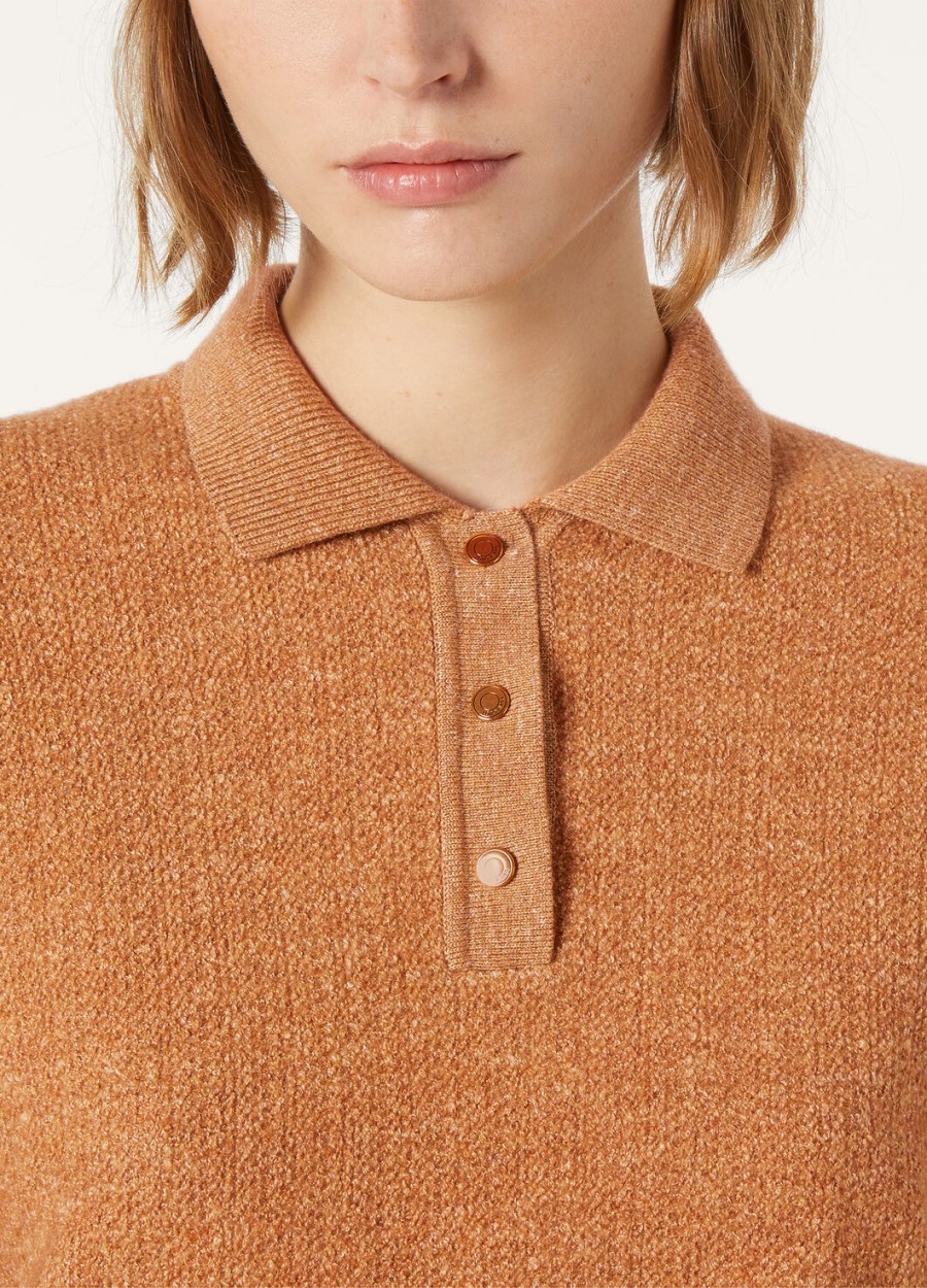 cellina scheerwol zijden poloshirt persimmon cake