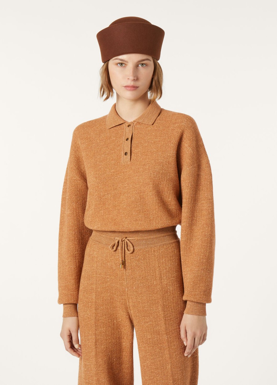 cellina scheerwol zijden poloshirt persimmon cake