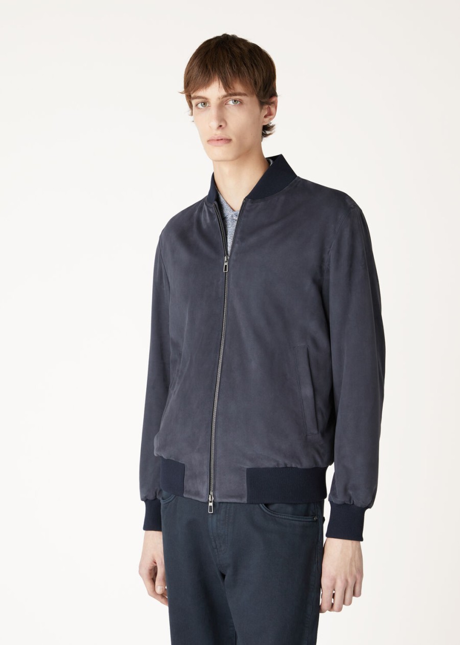 loro piana ivy bomberjack geitenleer marineblauw
