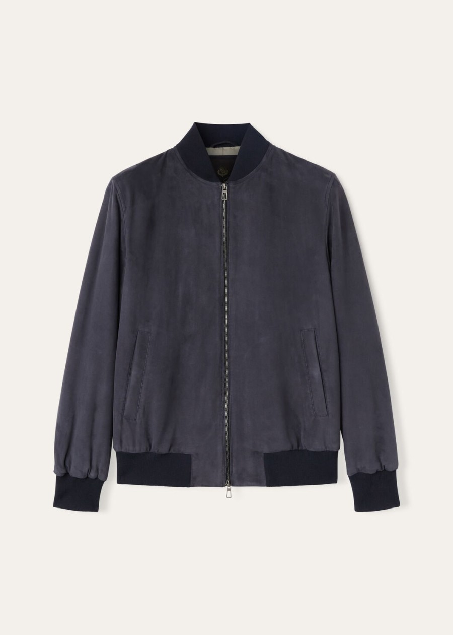 loro piana ivy bomberjack geitenleer marineblauw