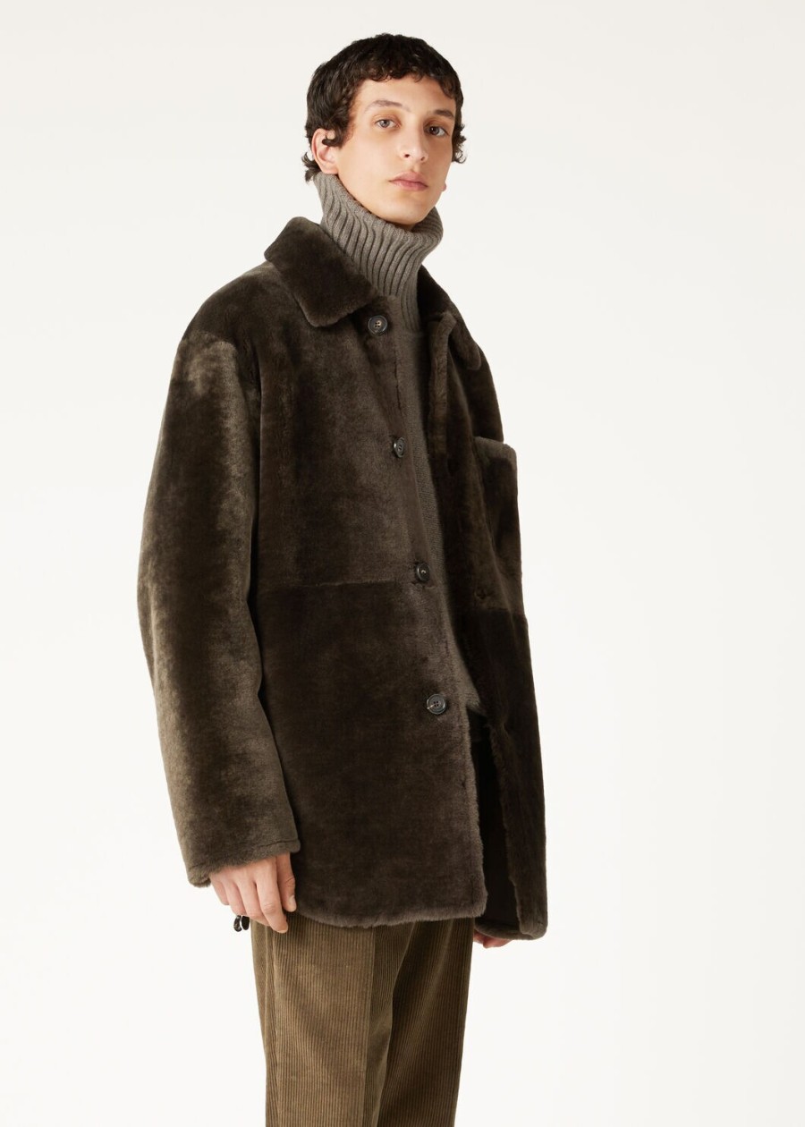 aldo shearling overhemd bruin marmer