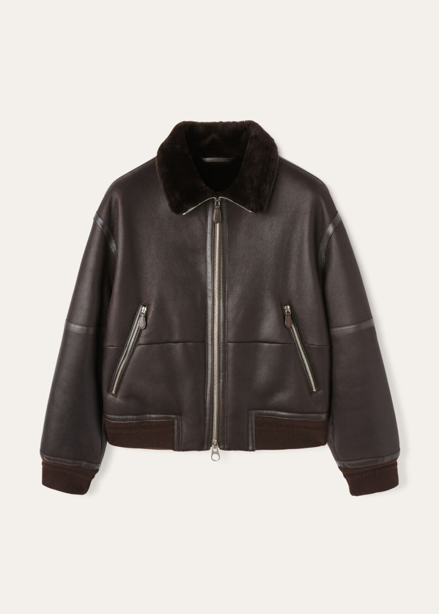 peter bomber shearling coffee jacket