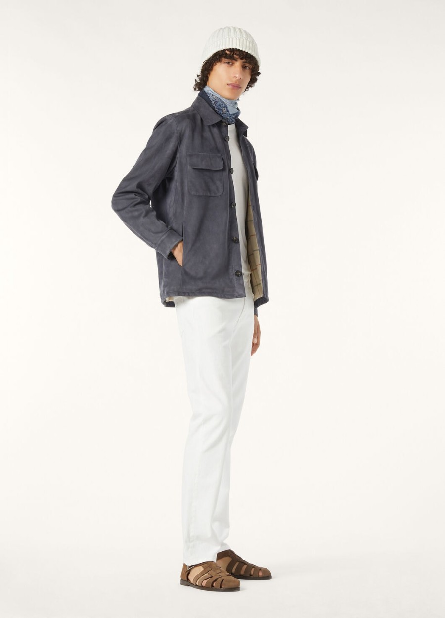 loro piana geitenleren overshirt marineblauw