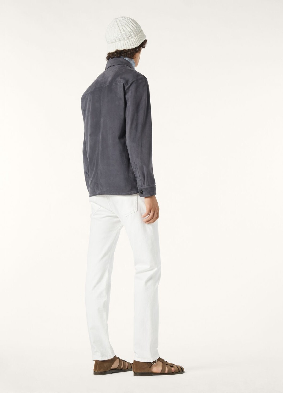 loro piana geitenleren overshirt marineblauw