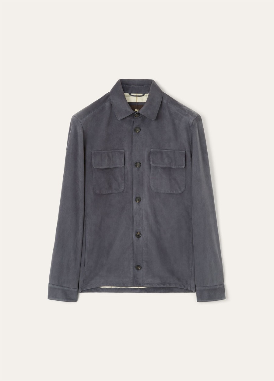 loro piana geitenleren overshirt marineblauw