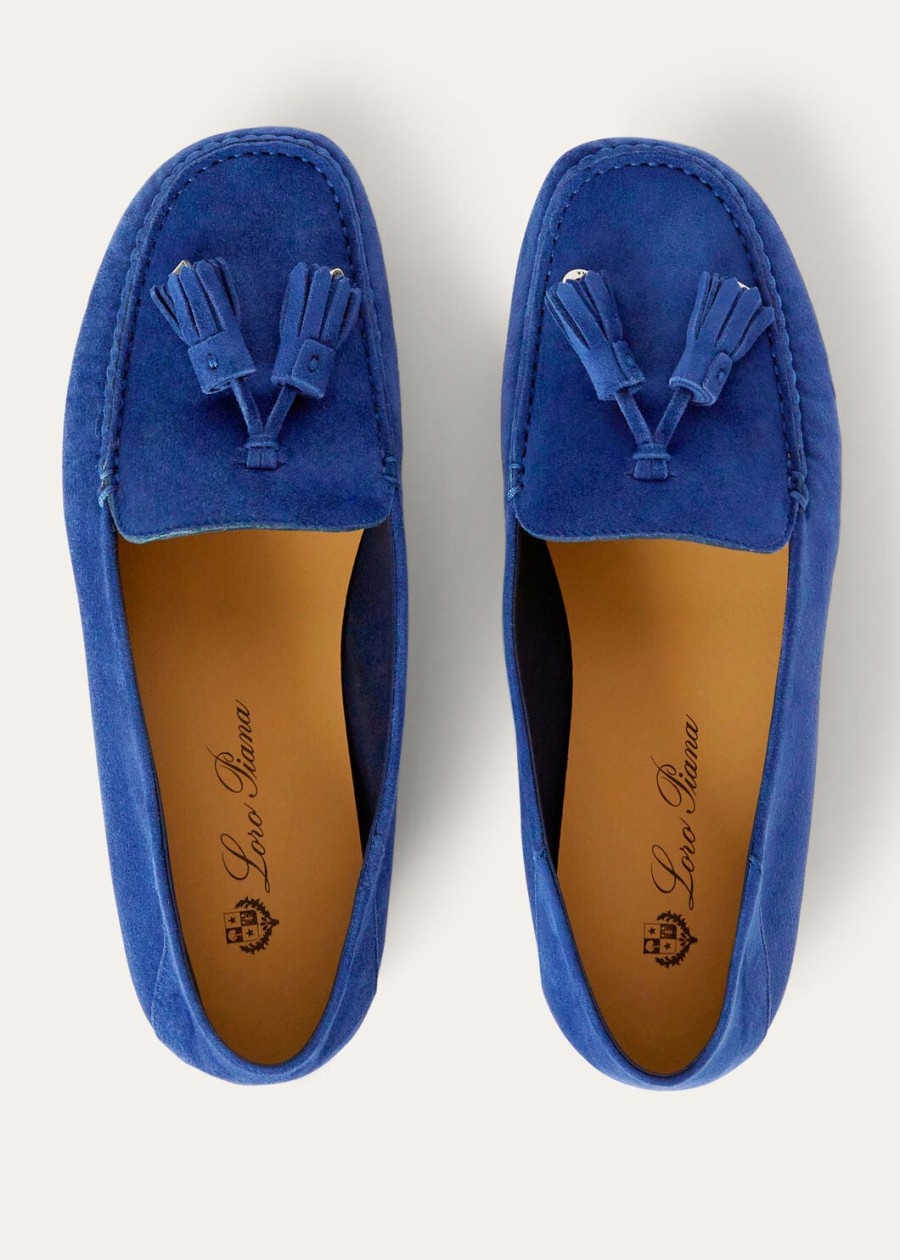 mocassins met stippenzool fluorietblauw geitenleer