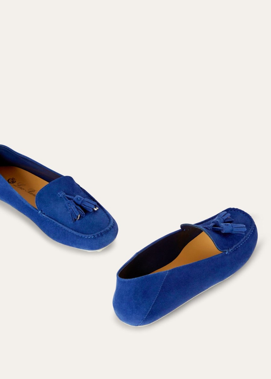 mocassins met stippenzool fluorietblauw geitenleer