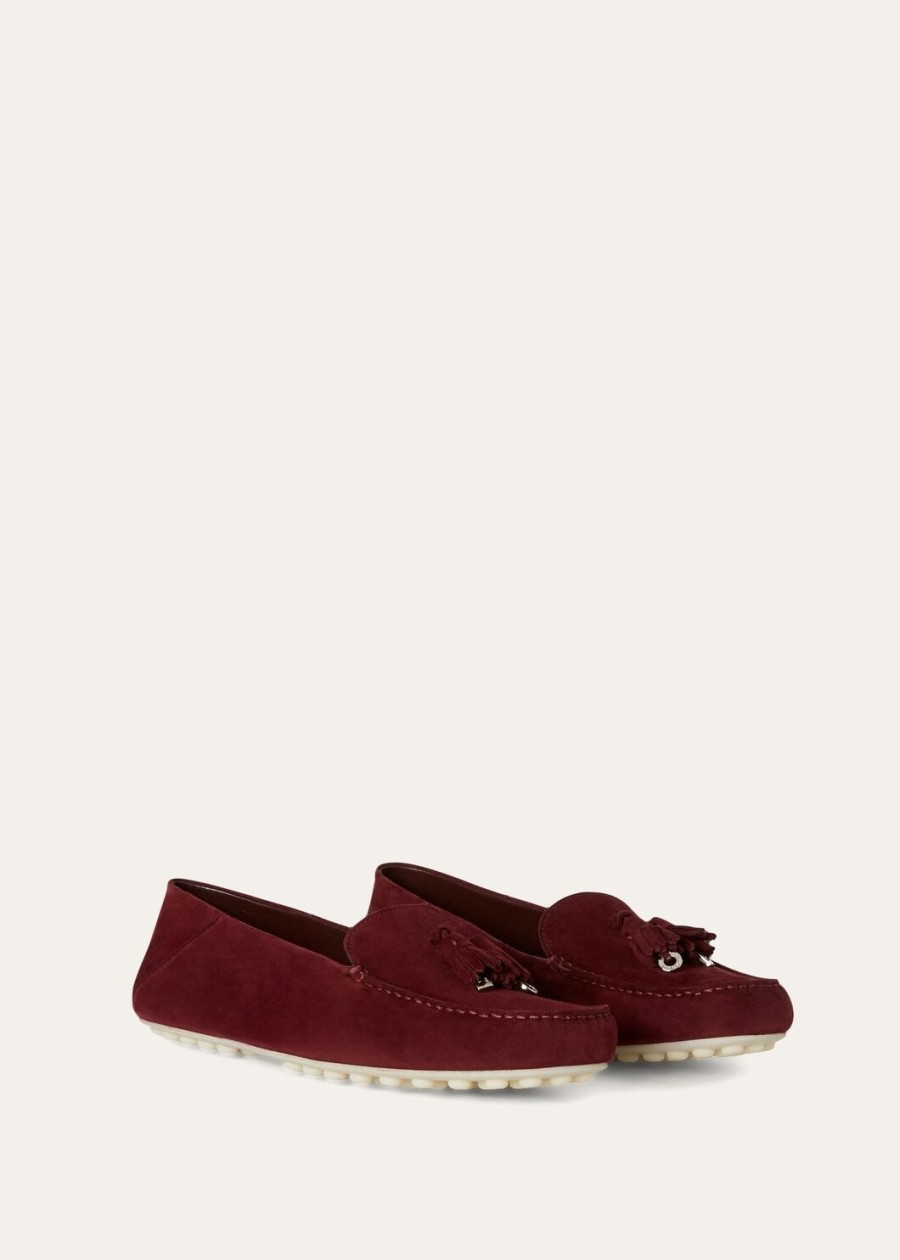 instappers met stippenzool van geitenleer in de kleur wild plum.