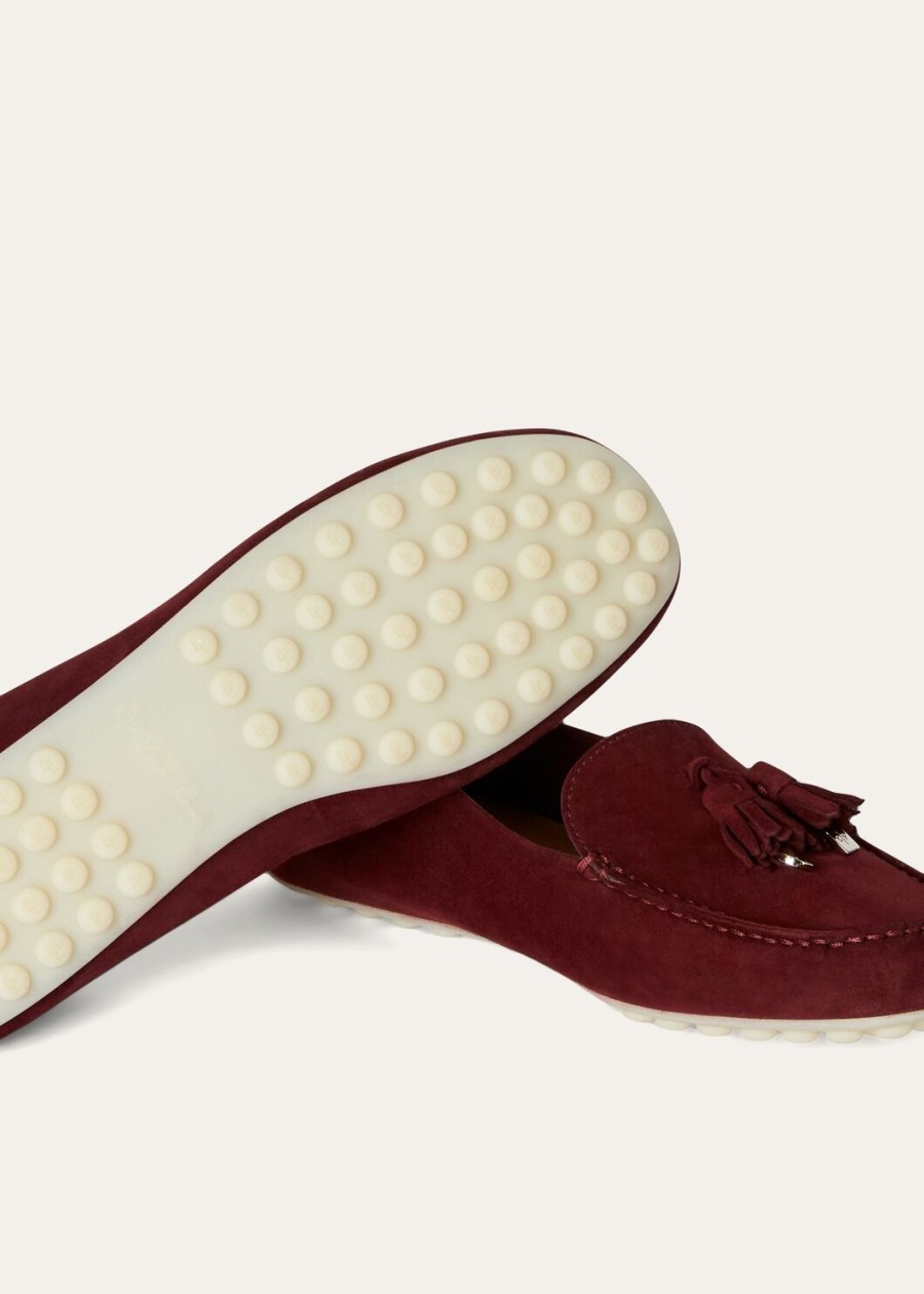 instappers met stippenzool van geitenleer in de kleur wild plum.