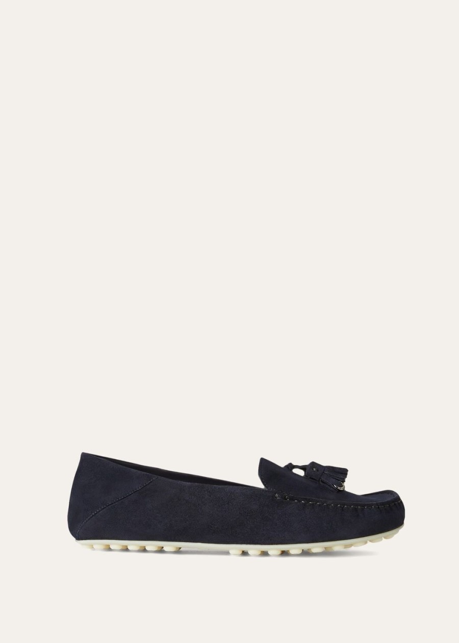 mocassins met stippenzool in geitenleer marineblauw
