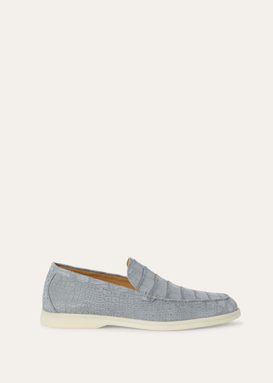 zomerwandeling frozen blue alligator leather loafers