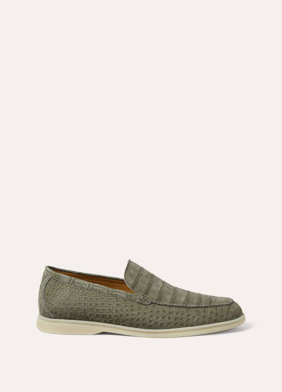 summer walk loafers van krokodillenleer in legergrijs