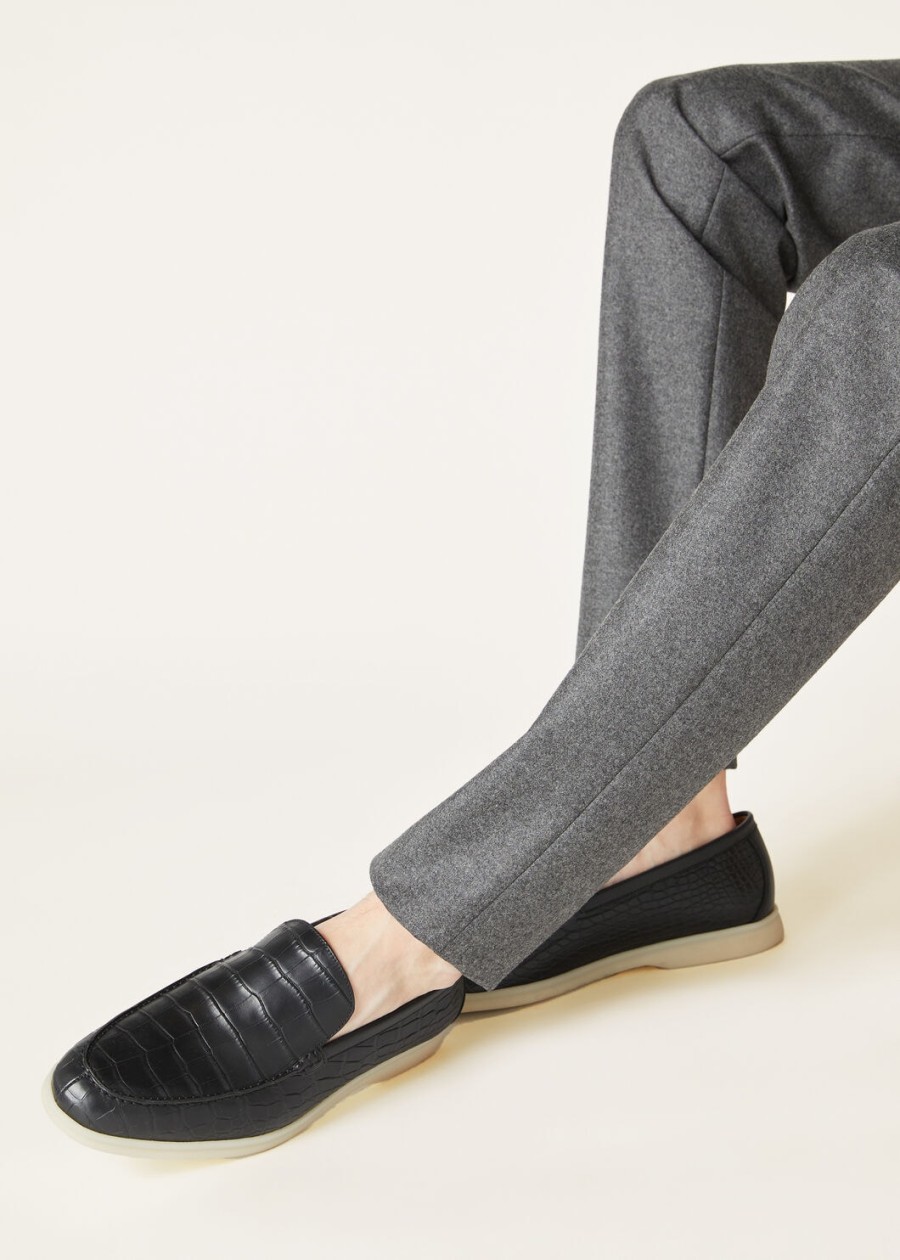 zomerse wandeling zwarte loafers van alligatorleer