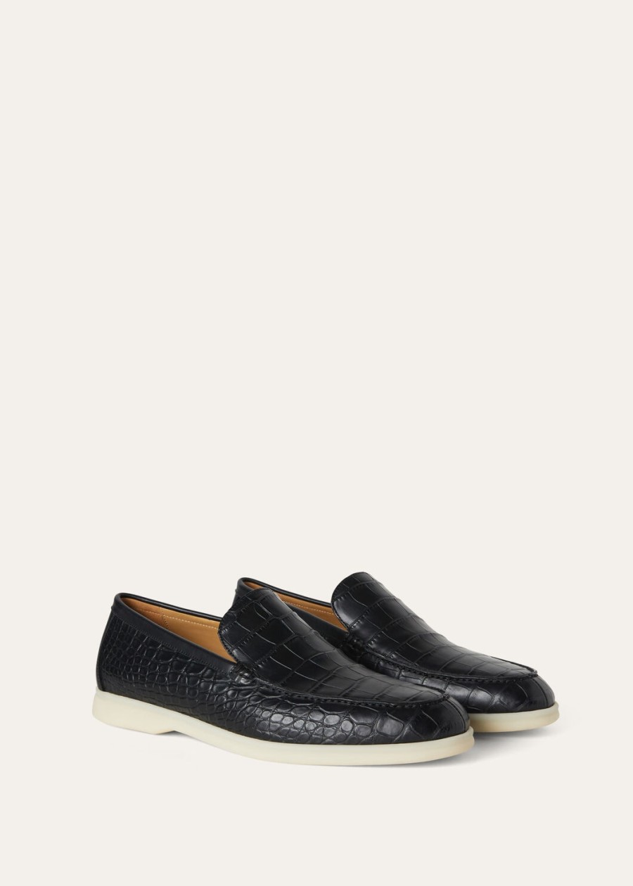 zomerse wandeling zwarte loafers van alligatorleer