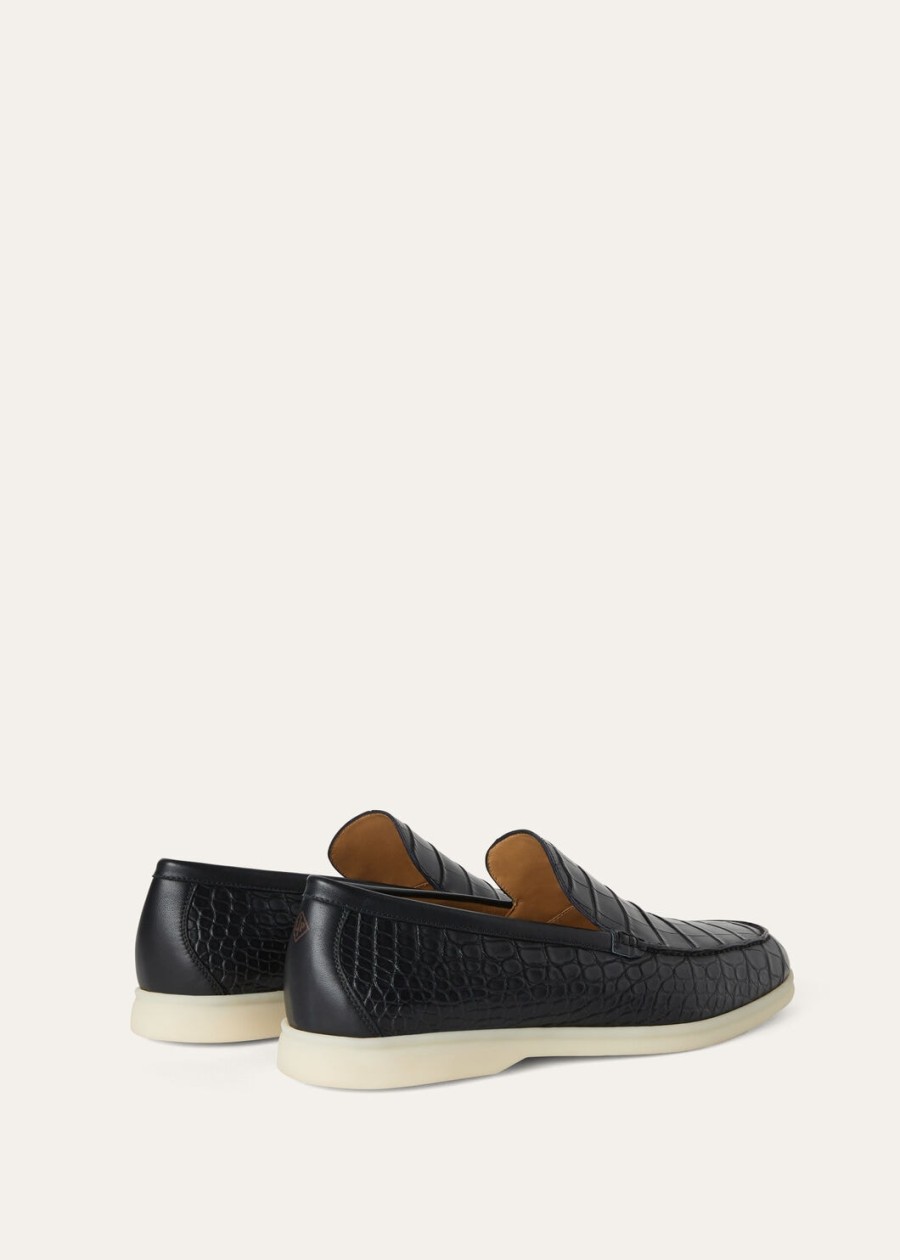zomerse wandeling zwarte loafers van alligatorleer