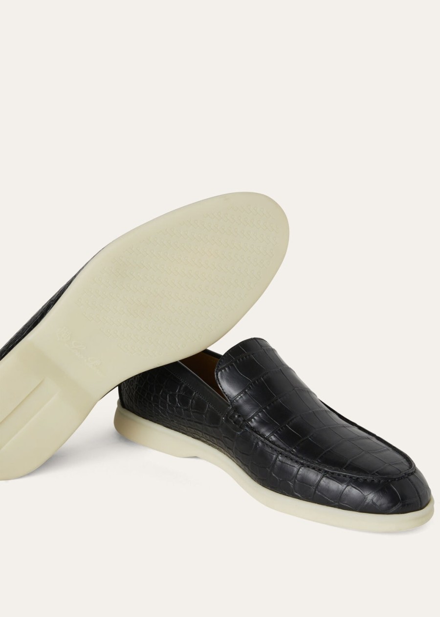zomerse wandeling zwarte loafers van alligatorleer