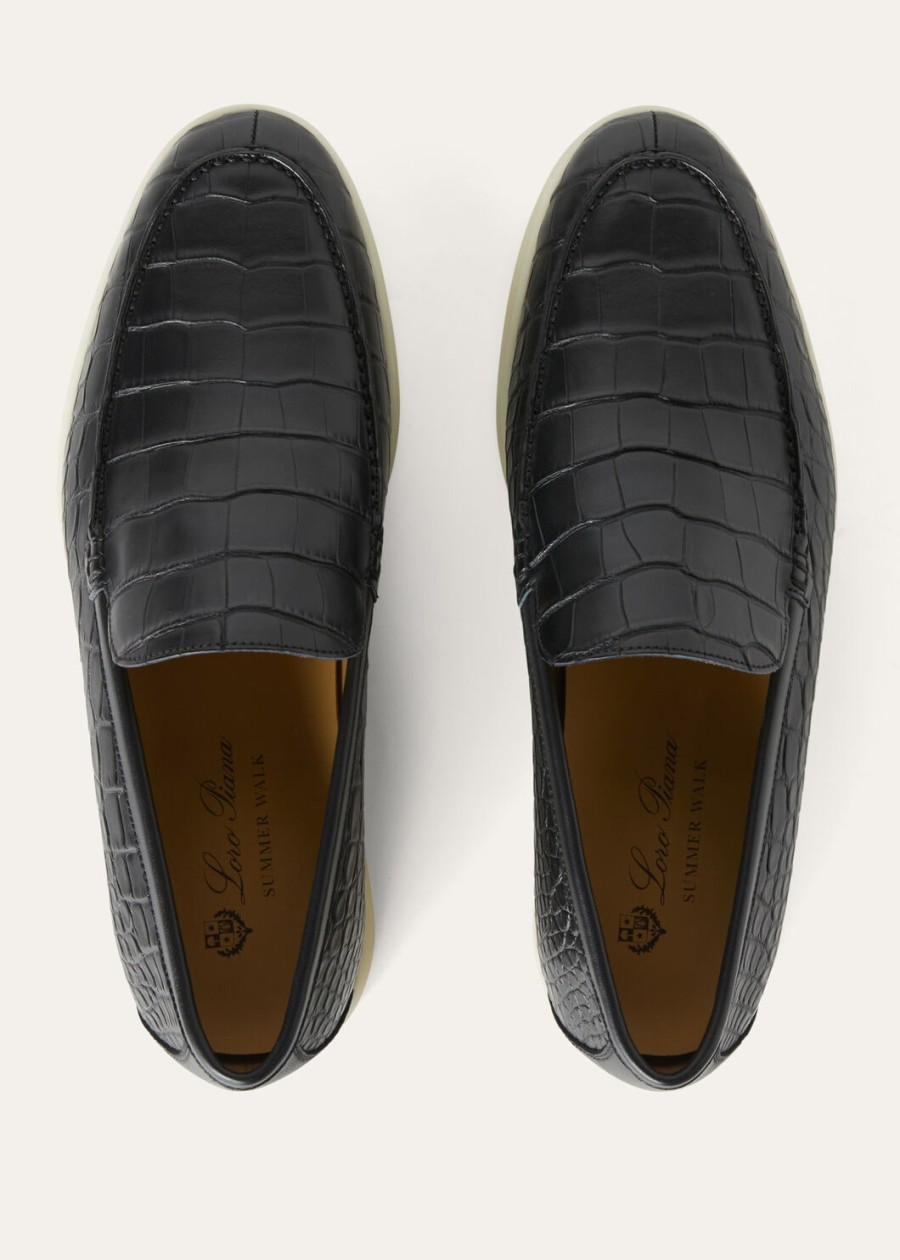 zomerse wandeling zwarte loafers van alligatorleer