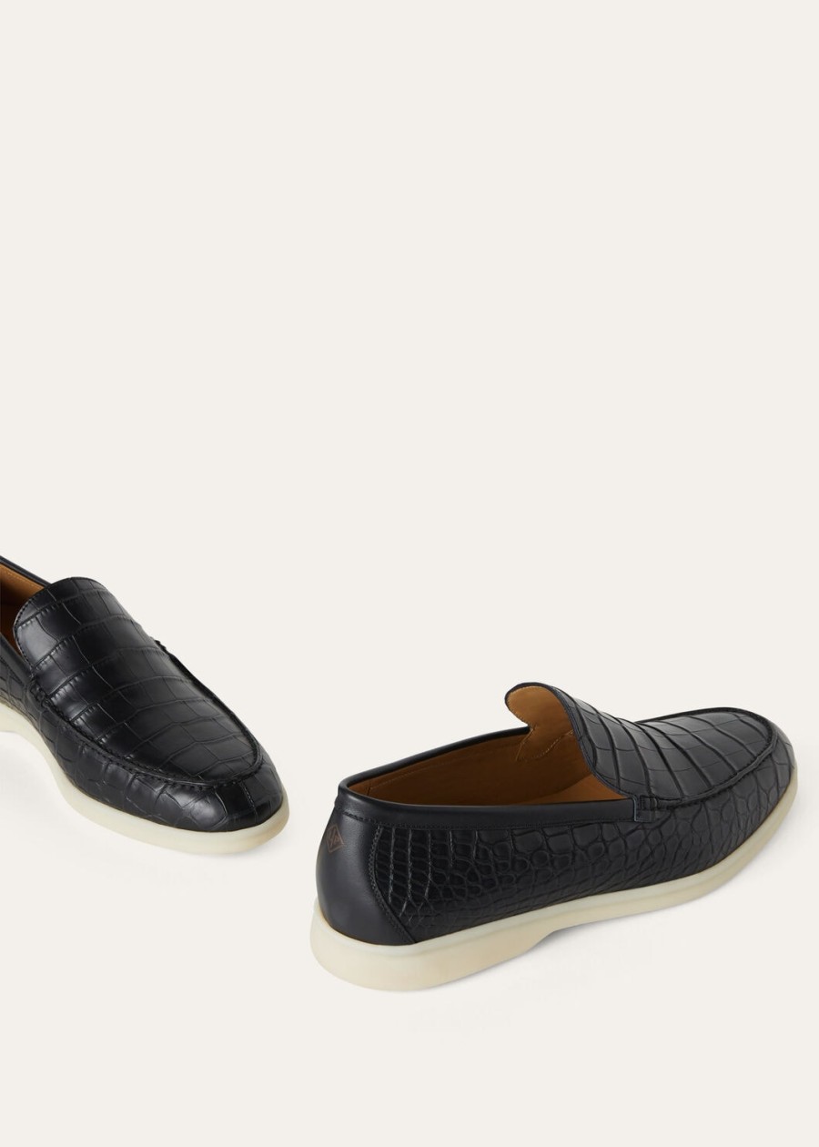 zomerse wandeling zwarte loafers van alligatorleer