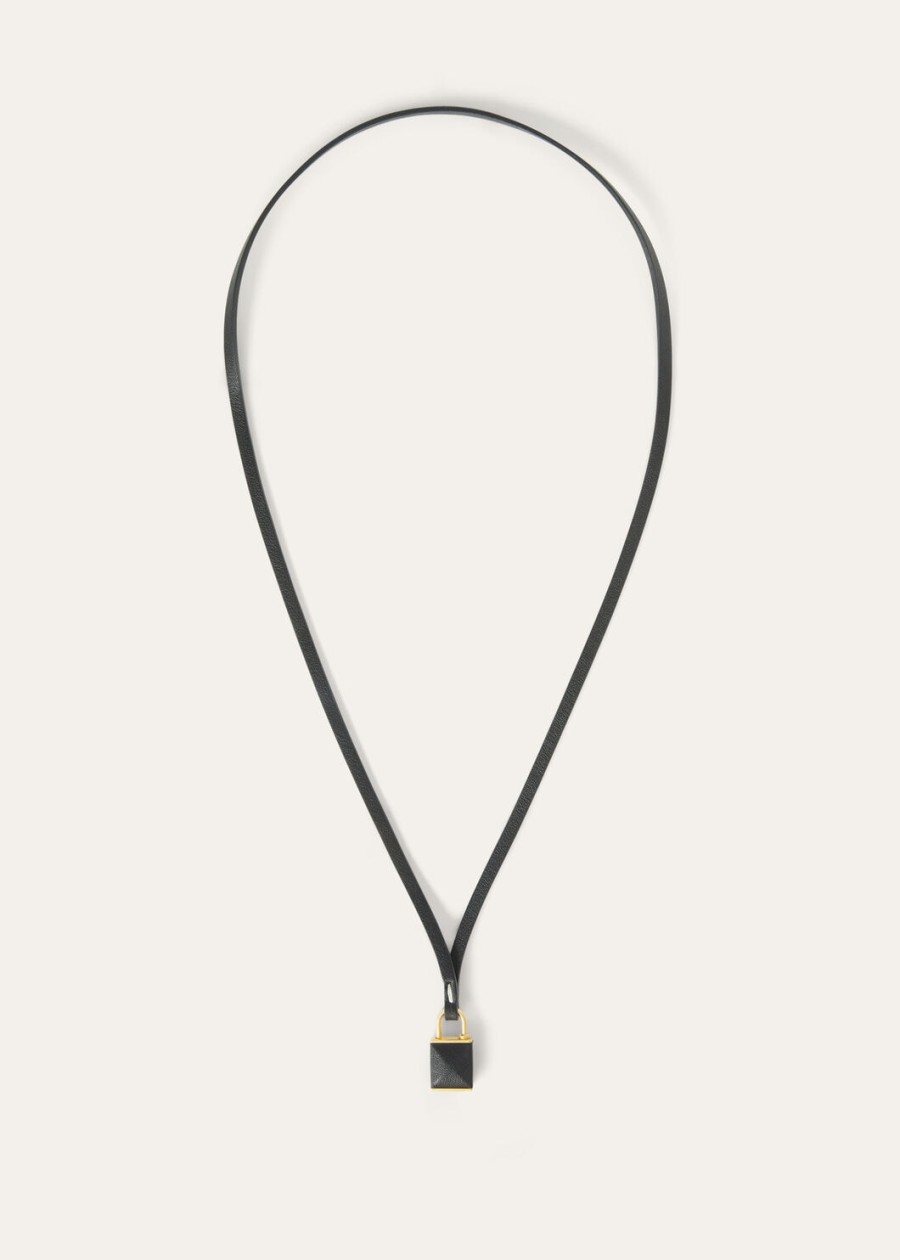 extra hangslotketting van zwart kalfsleer met gouden zon-sieraden