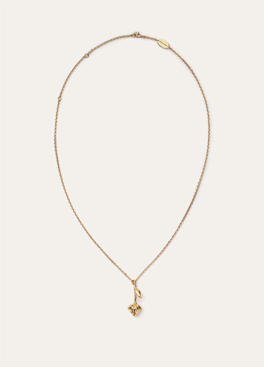messing ketting met vlasbloemknop gouden zonnesieraad