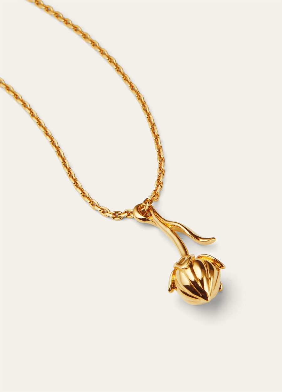 messing ketting met vlasbloemknop gouden zonnesieraad