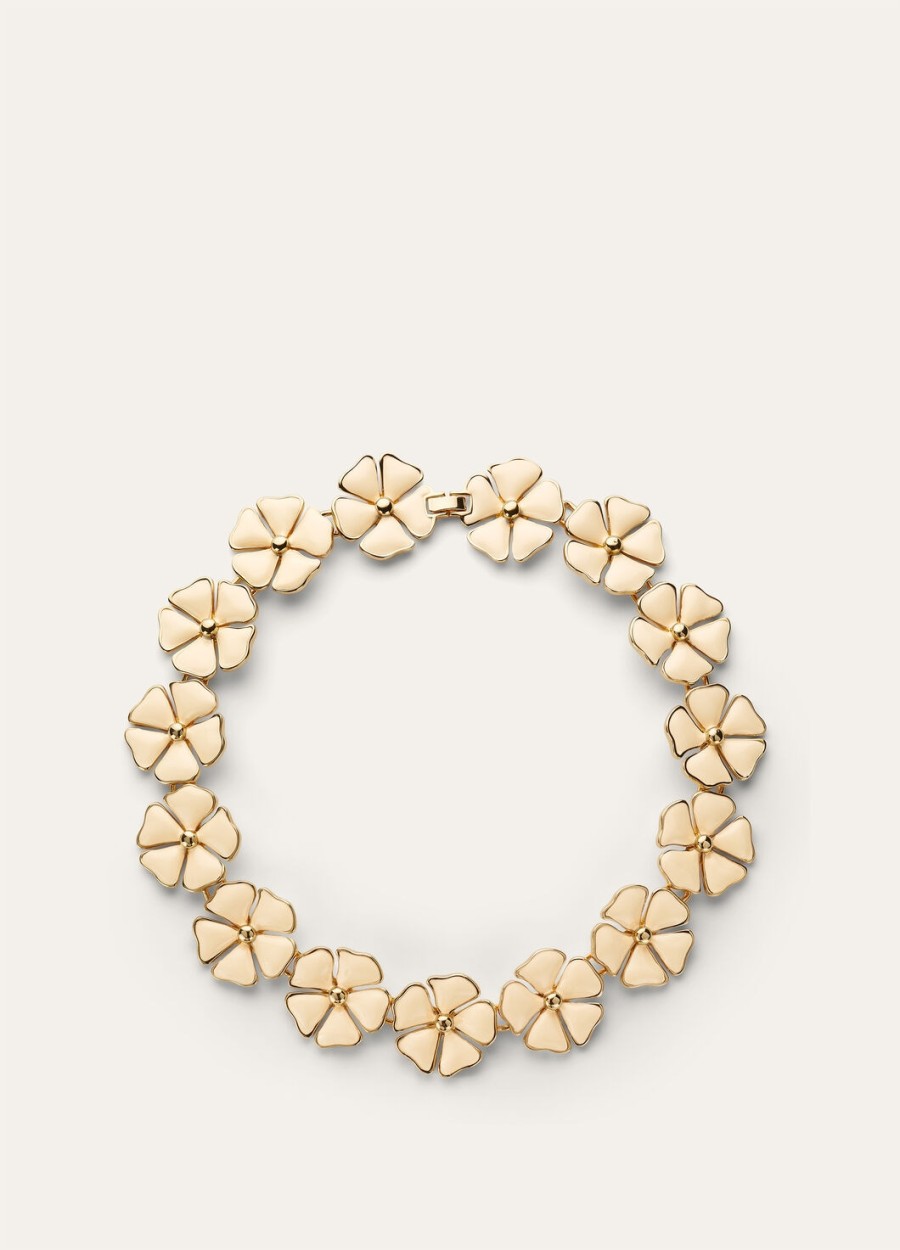 witte messing ketting met bloemenmotiefgouden zonnesieraden