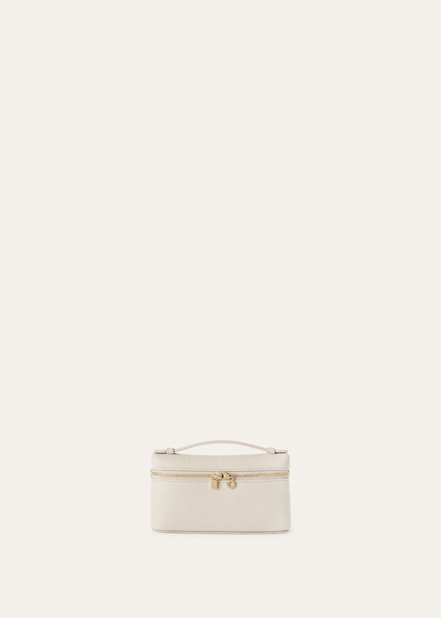 extra pocket mini pouch van generfd kalfsleer in de kleur licht travertijnzonnegoud.