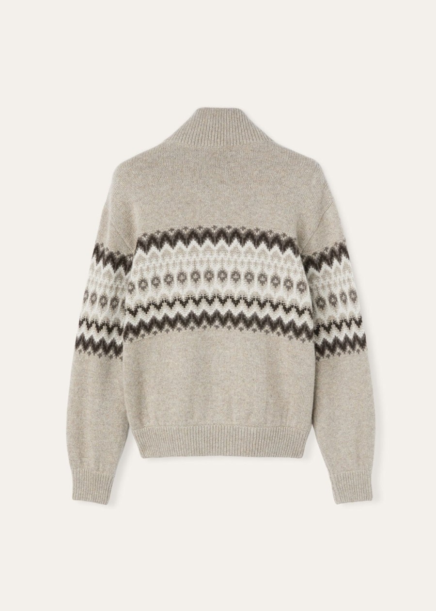 alpe pile kasjmier bomber trui beigeshadow melange