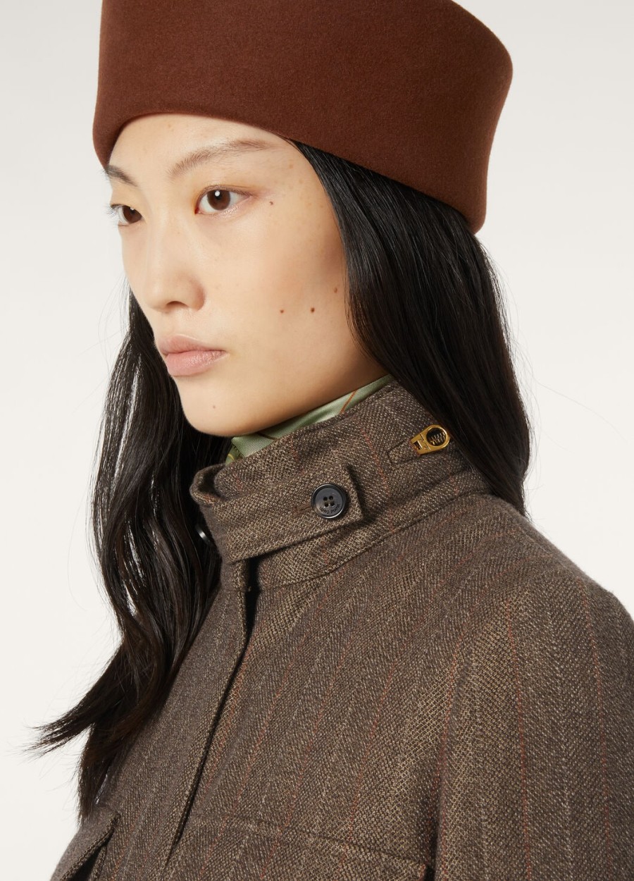 traveller mini field jacket in cashmere virgin wool green brown mouliné