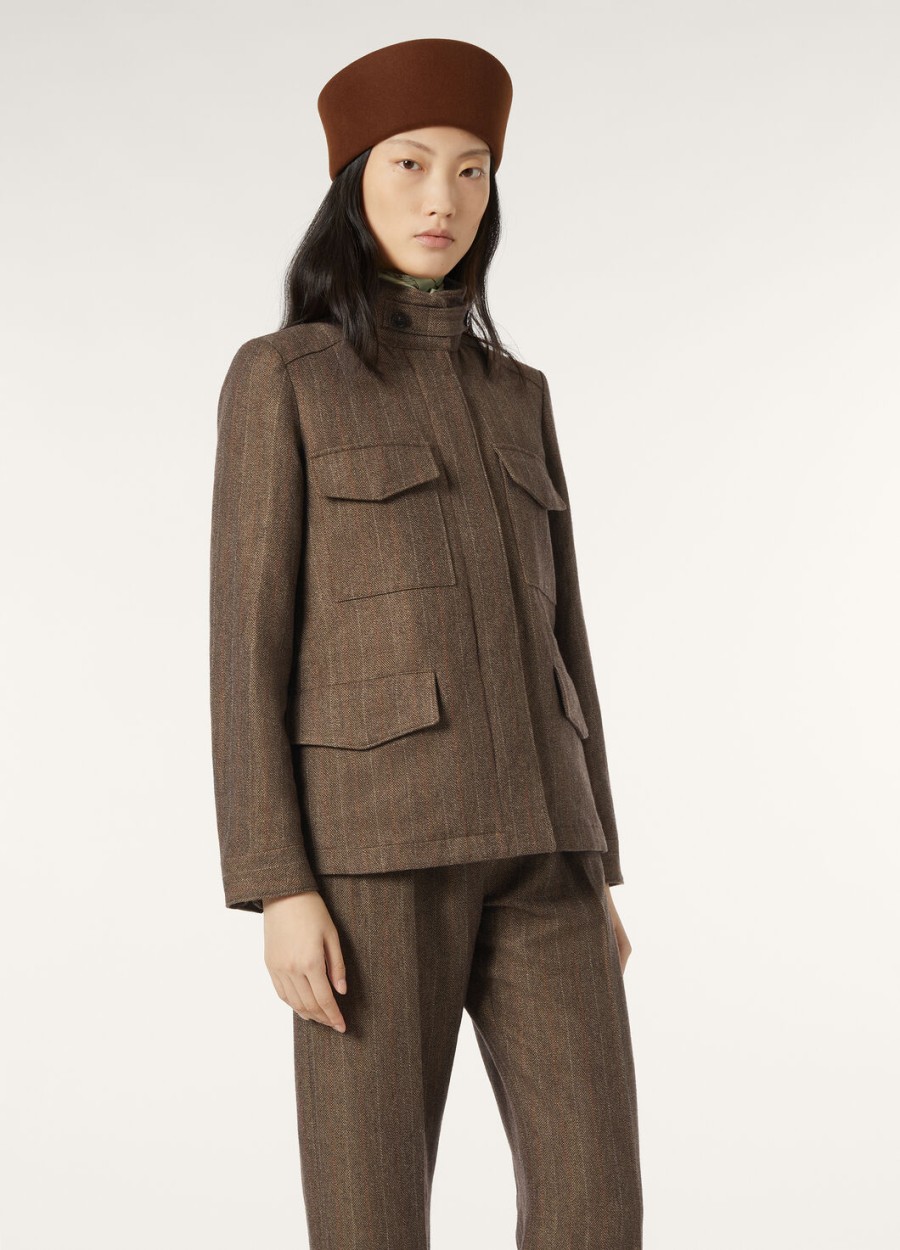 traveller mini field jacket in cashmere virgin wool green brown mouliné