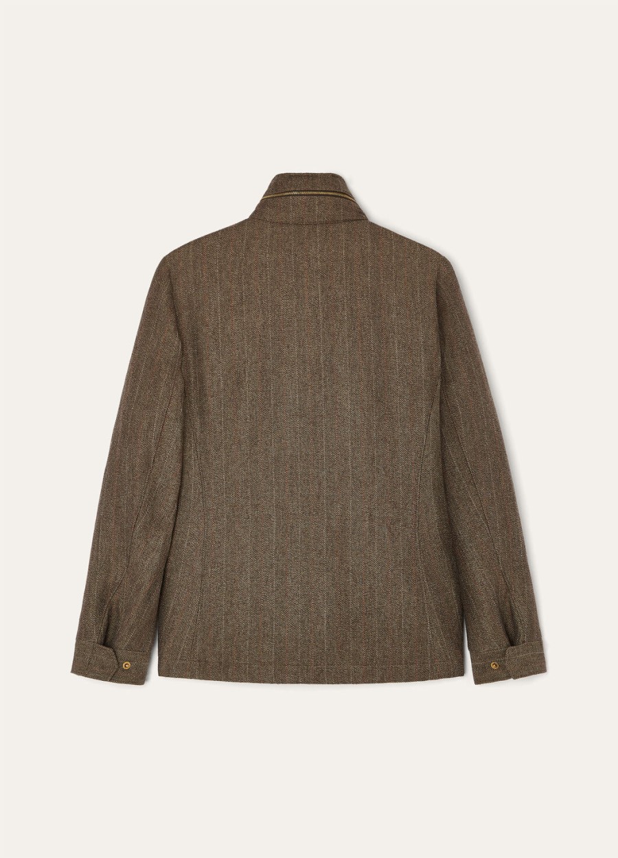 traveller mini field jacket in cashmere virgin wool green brown mouliné