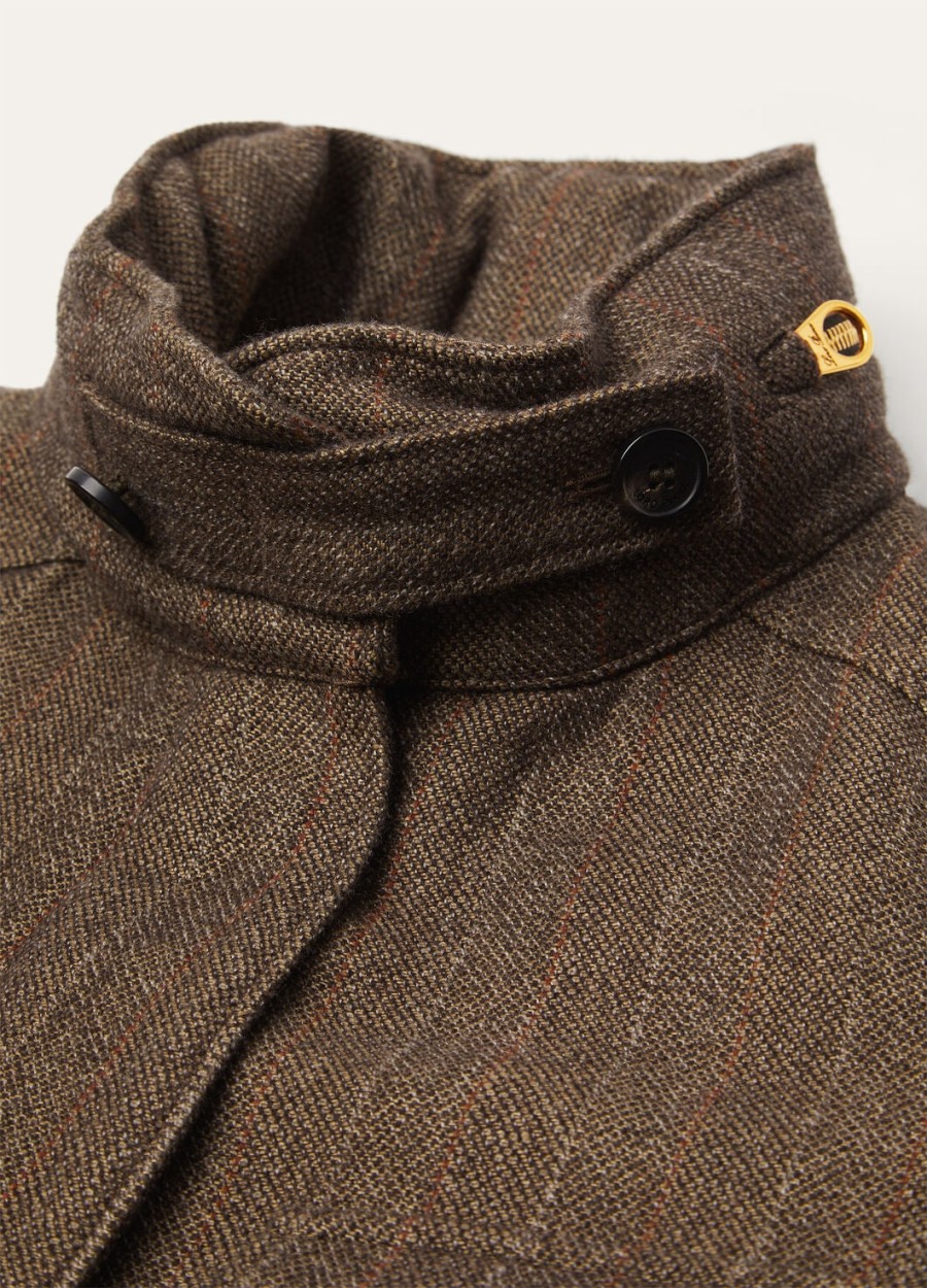 traveller mini field jacket in cashmere virgin wool green brown mouliné