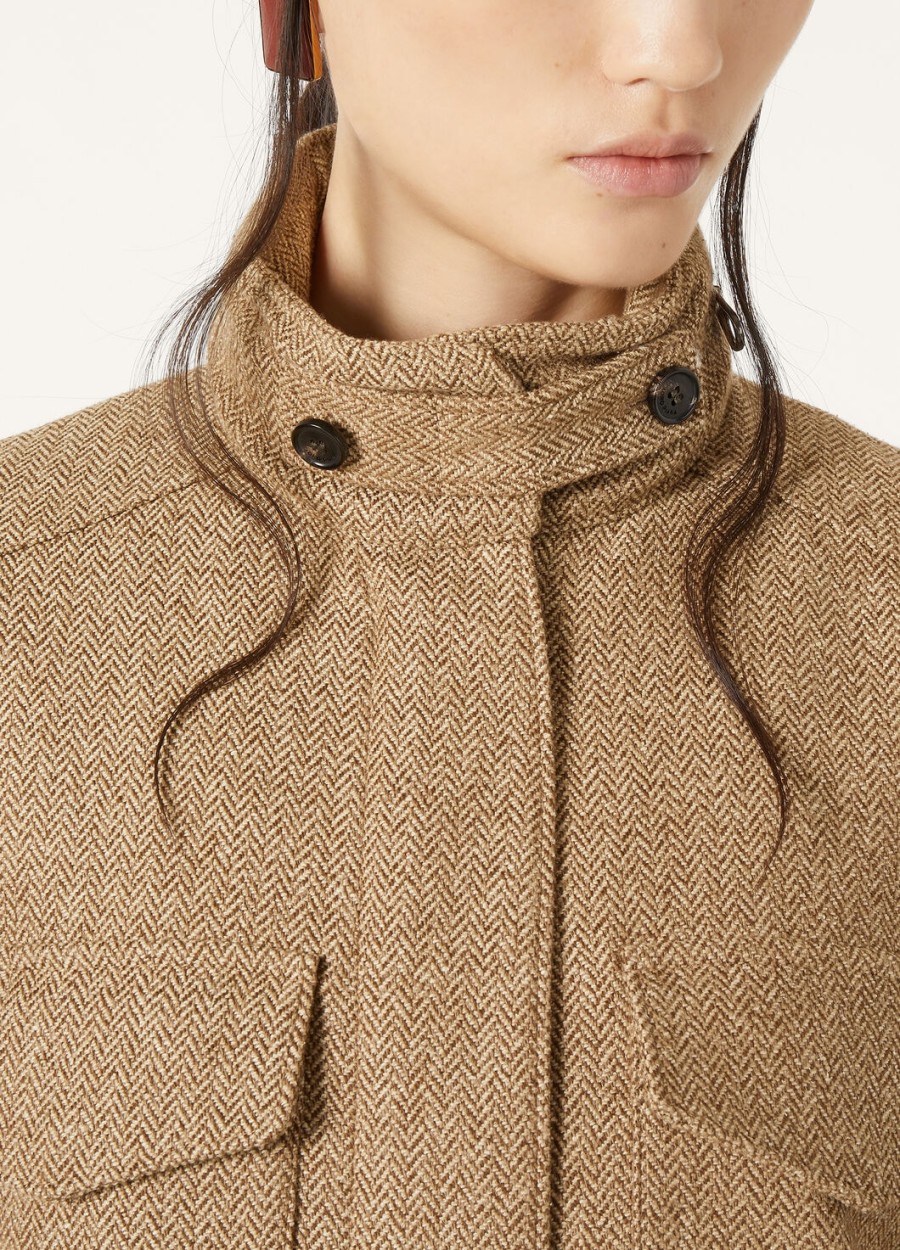 traveller mini field jacket zijde kasjmier camelbruin chevron