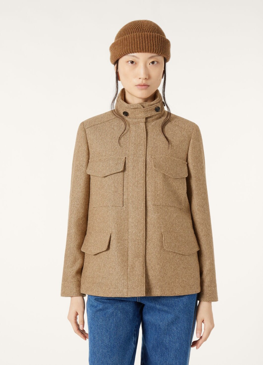 traveller mini field jacket zijde kasjmier camelbruin chevron