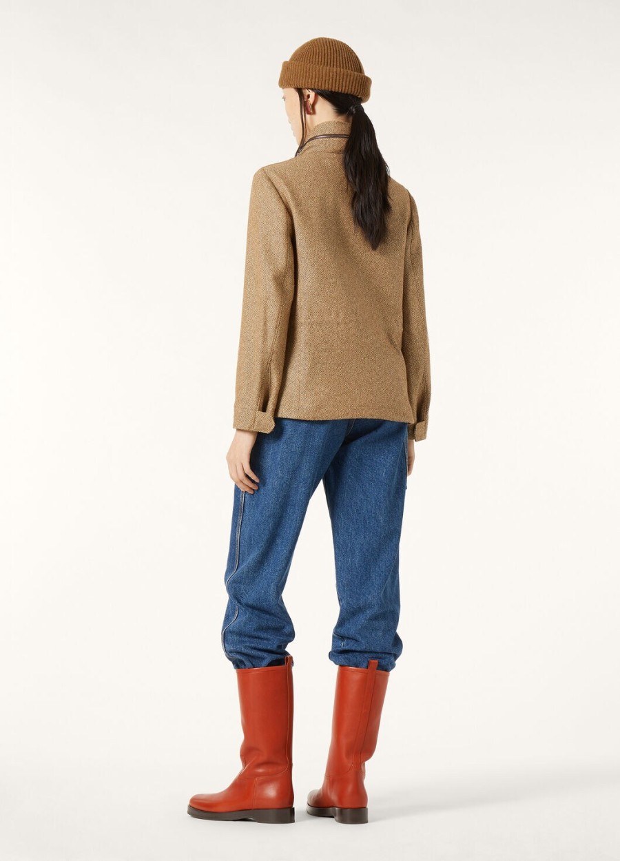 traveller mini field jacket zijde kasjmier camelbruin chevron