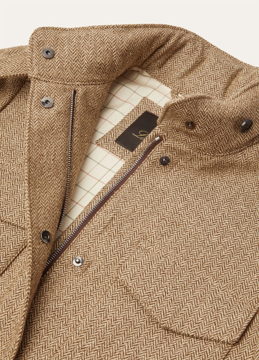 traveller mini field jacket zijde kasjmier camelbruin chevron