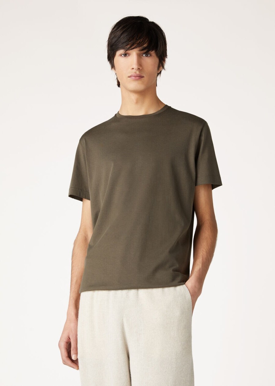 zacht t-shirt van katoen en zijde in antracietgroen.