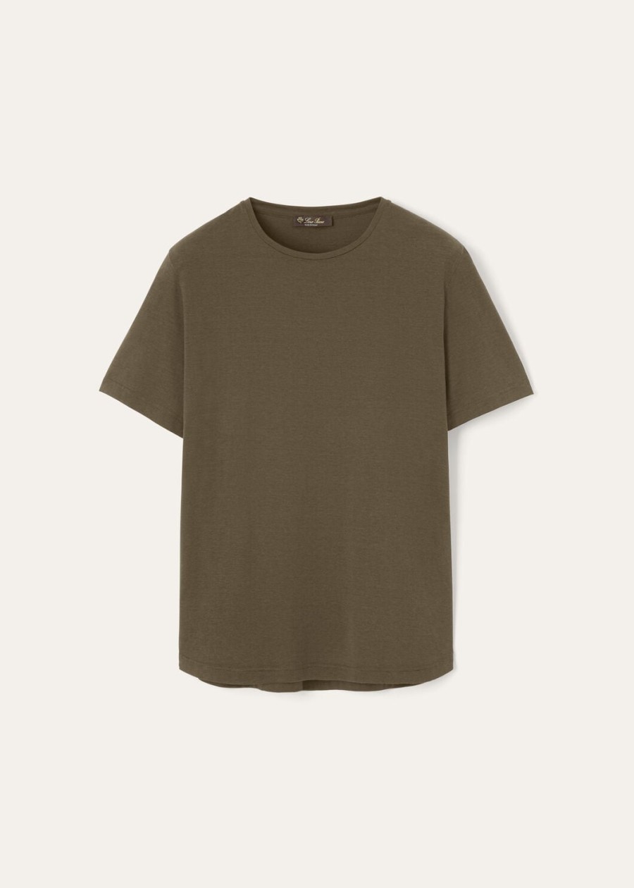 zacht t-shirt van katoen en zijde in antracietgroen.