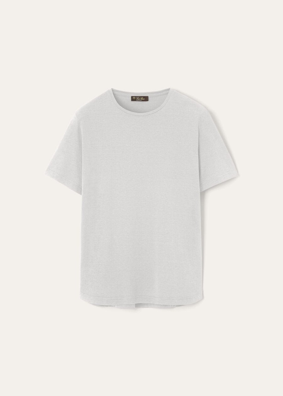 zacht t-shirt van katoen en zijde zilvergrijs.