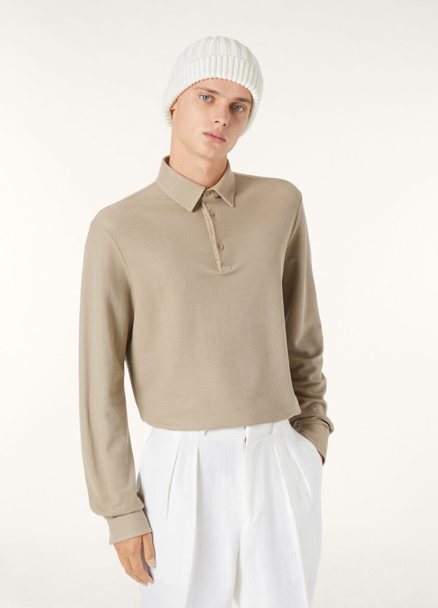 beige poloshirt van kwartsietkleurig katoen