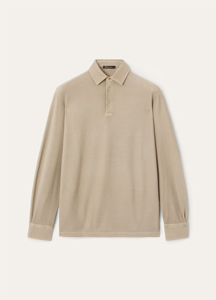 beige poloshirt van kwartsietkleurig katoen