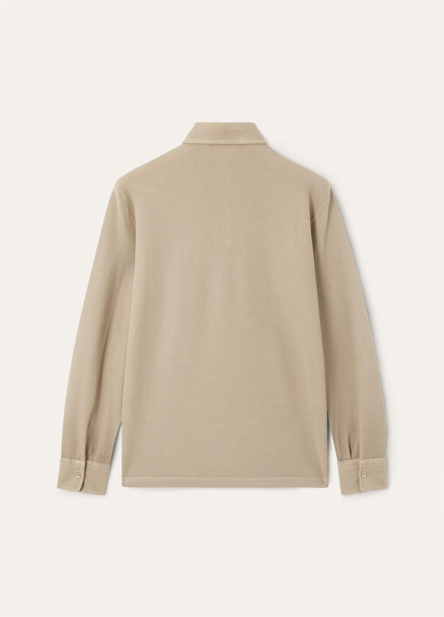 beige poloshirt van kwartsietkleurig katoen