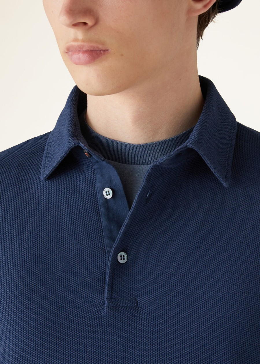 donker oceaanblauwe katoenen poloshirt