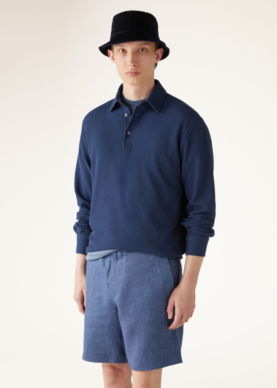 donker oceaanblauwe katoenen poloshirt