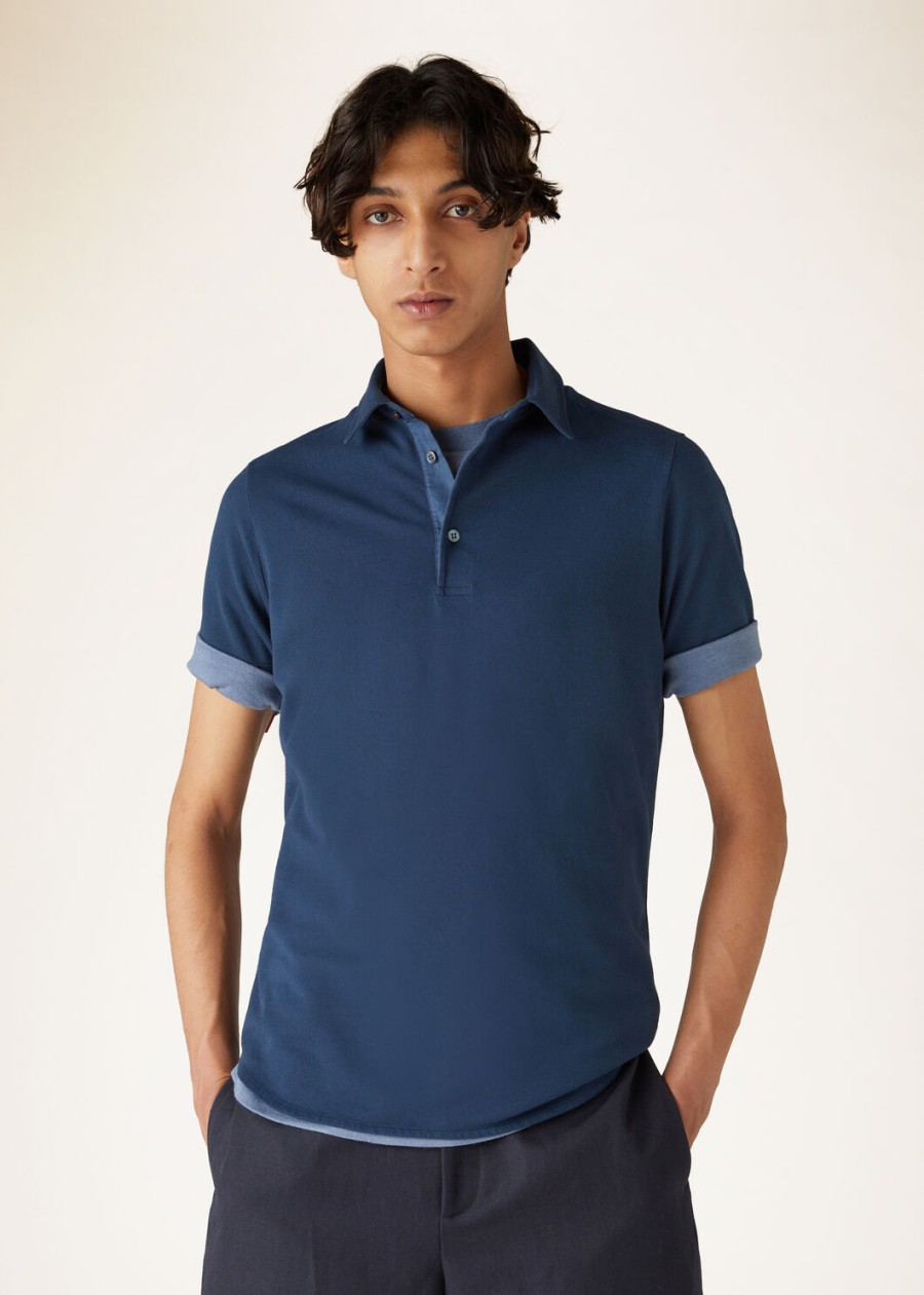 polo shirt van geverfd katoen met eclipse-print