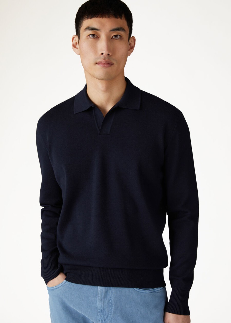 wish wollen poloshirt met knoopsluiting marineblauw