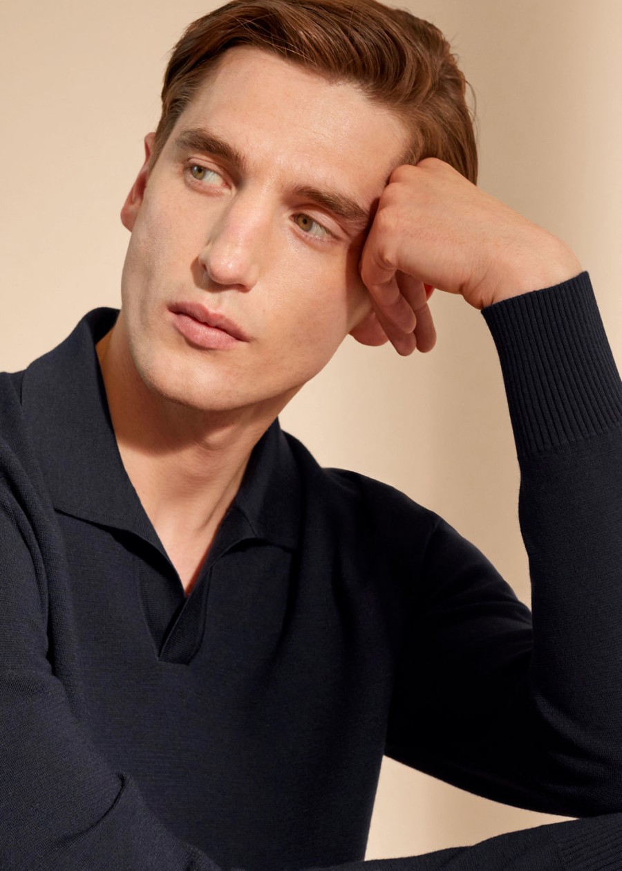wish wollen poloshirt met knoopsluiting marineblauw