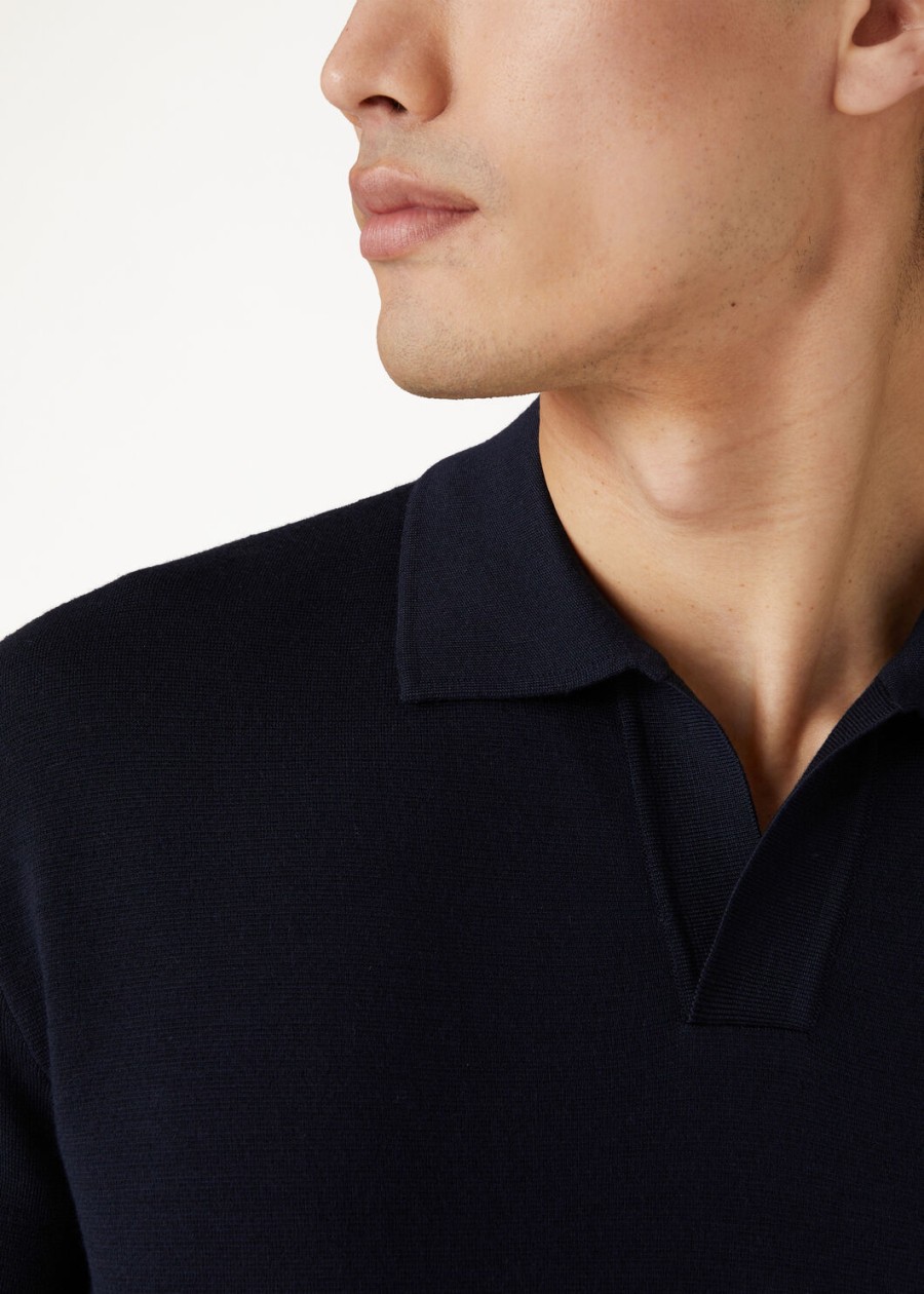 wish wollen poloshirt met knoopsluiting marineblauw